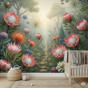 Protea Wonderland - A Dreamy Landscape Nursery Wallpaper Mural