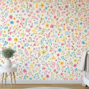 Rainbow Bright Floral Sprinkles Nursery Wallpaper Mural