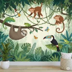 Rainforest Animals Unisex Nursery Wallpaper
