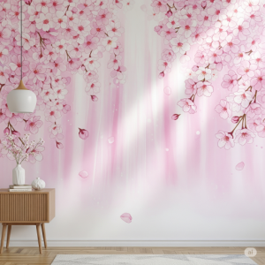 Soft Pink & White Cascade Cherry Blossom Mural