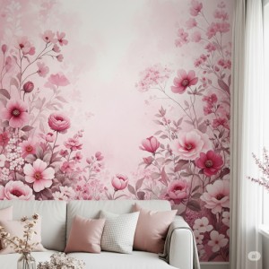 Soft and Serene Floral Garden Living Room Mural.
