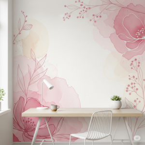 Soft and Serene Watercolour Pink Home Office Mural