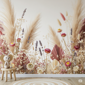 Sun-Dried Pampas Grass & Florals Wallpaper Mural for Kids Room