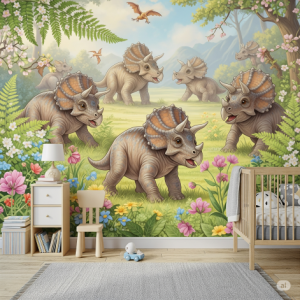 Triceratops Nursery Wallpaper Mural.