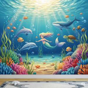 Underwater Mermaid Lagoon Wallpaper Mural for Children.