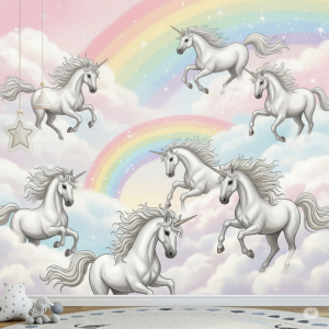 Unicorns and Rainbows Kids Room Wallpaper
