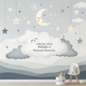 Wallpaper mural personalized with the baby's Place of birth, birthdate, and time.