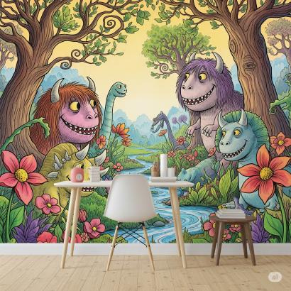 Where the Wild Things Are- Nursery Dino Edition Wallpaper Mural Where the Wild Things Are- Nursery Dino Edition Wallpaper Mural