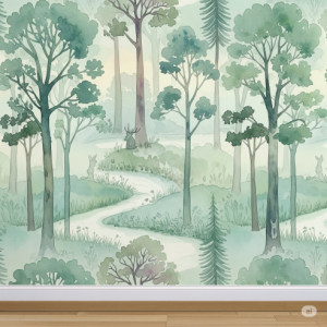 Whimsical Watercolour Forest Wallpaper Mural.