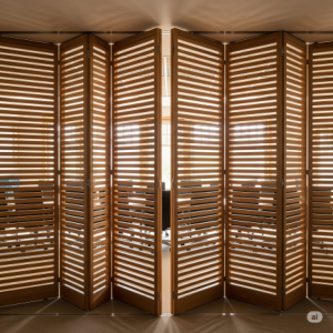 Wood Slat Accordion Conference Room Partition