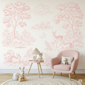 vintage-inspired animals children's room mural