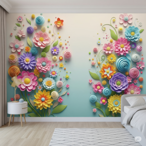  whimsical 3D floral wallpaper mural