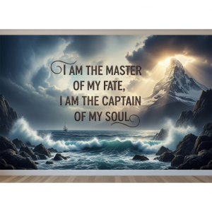 A customized wallpaper mural with the personal mantra or a favorite quote that holds special meaning to you, "I am the master of my fate, I am the captain of my soul."