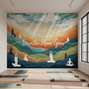 A yoga studio motivational wallpaper mural.