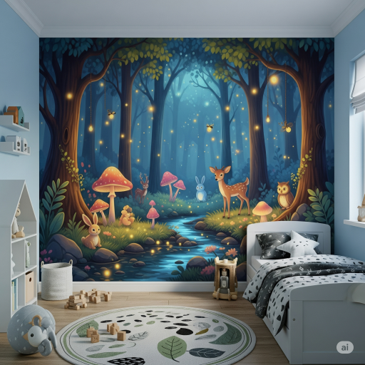 Children's Room Luminous Forest Wallpaper Mural. Children's Room Luminous Forest Wallpaper Mural.