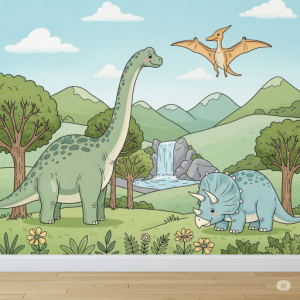 Dinosaur Land Gender Neutral Mural Wallpaper