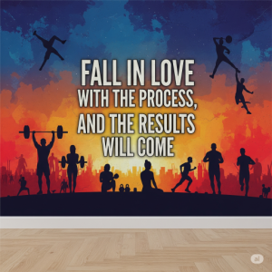 Fall in love with the process, and the results will come, gym motivation quotes wallpaper.