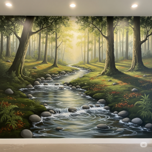 Forest with a Gentle River Nursery Wallpaper