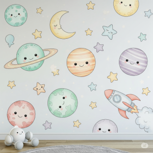 Friendly planets wallpaper mural