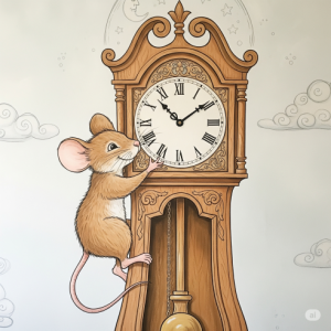 "Hickory Dickory Dock" mural captures the classic rhyme in a single, large scene