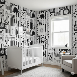 High-Contrast New-born Nursery Wallpaper