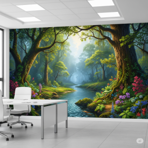 Immersive, nature home office wallpaper mural
