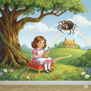 Little Miss Muffet Nursery Rhyme Wallpaper Mural