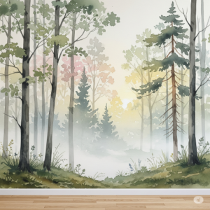 Misty Morning Forest Nursery Wallpaper Mural