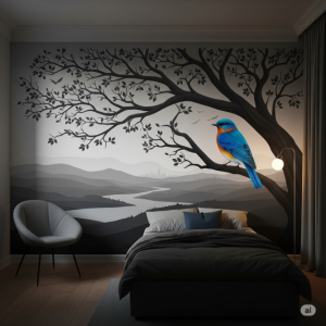 Monochromatic Forest Wallpaper with a Pop of Colour