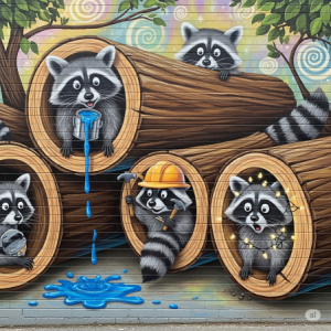 Playful Raccoon's Hideaway Children's Bedroom Wallpaper