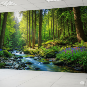 Realistic Nature-inspired and biophilic home office wallpaper 