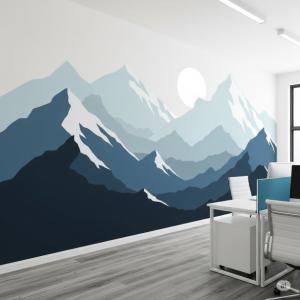 Stylized Mountain Landscape Home Office Wallpaper Mural