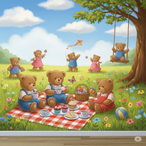 "Teddy Bears' Picnic" wallpaper mural