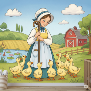 The Mother Goose and Her Goslings Nursery Rhyme Wallpaper