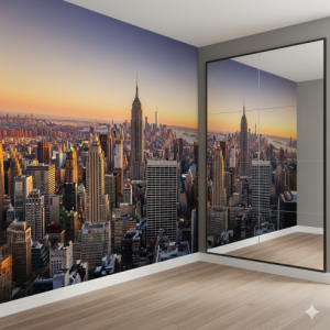 The Panoramic Cityscape with a Mirrored Wall