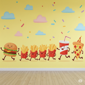 The Playful Food Parade Wallpaper