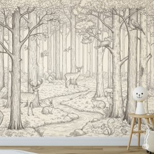 Vintage Forest Sketch Nursery Wallpaper Mural