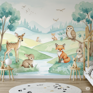 Watercolour Woodland Animals Wallpaper