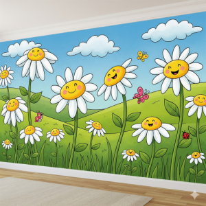 Whimsical Daisy Meadow Wallpaper Mural