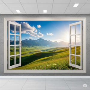 "Window" with a View Home Office Wallpaper Mural. 