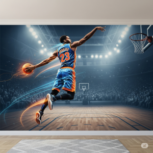 a basketball player mid-jump wallpaper mural