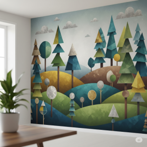 geometric shapes forest wallpaper mural.