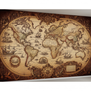 old-world cartography map mural.