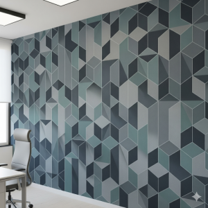 Floating Cubes or Geometric Shapes: This popular design uses a repeated pattern of cubes, hexagons, or other geometric shapes that are shaded and angled to appear as if they are either floating off the wall or recessed into it. The play of light and shadow creates a powerful 3D effect that gives the wall a futuristic, almost interactive texture.