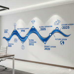 Modern office wallpaper mural with a historical timeline.