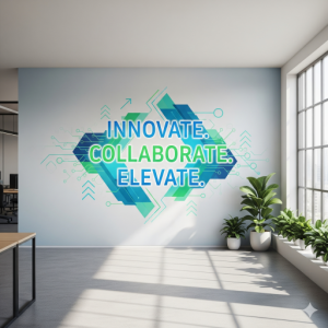 Tagline wallpaper mural for an office.