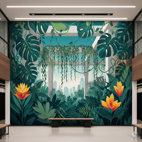 Urban Jungle Office Lobby Wallpaper Mural Urban Jungle Office Lobby Wallpaper Mural