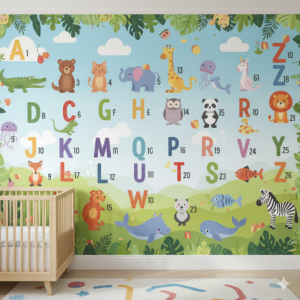 Alphabet & Numbers Zoo Nursery Wallpaper