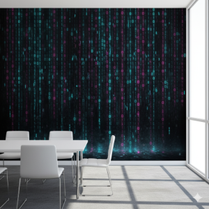 Binary Code Rain Hitech Office Wallpaper