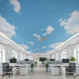 Blue Sky and Clouds Office Ceiling Wallpaper Mural